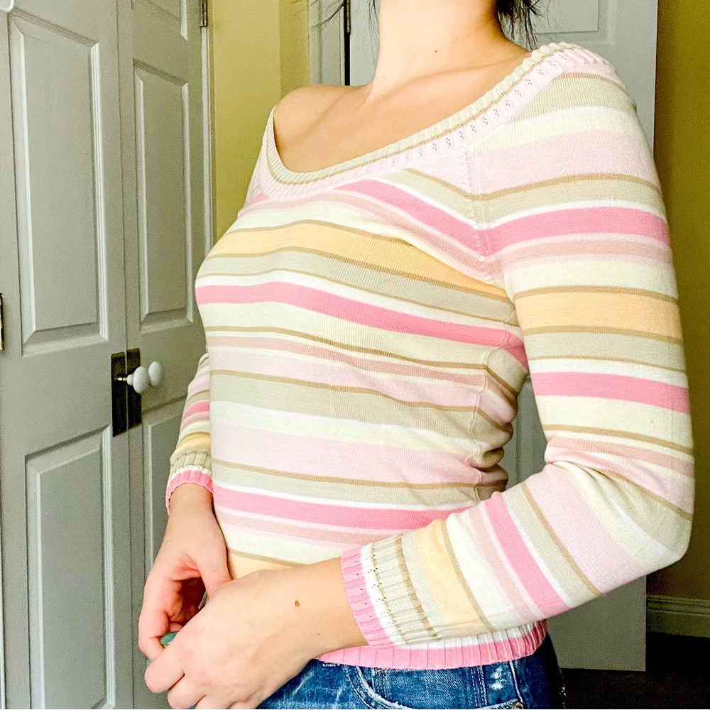 The Limited 🩰 Size Small Women’s Striped Blouse Wide Neck Long Sleeve
